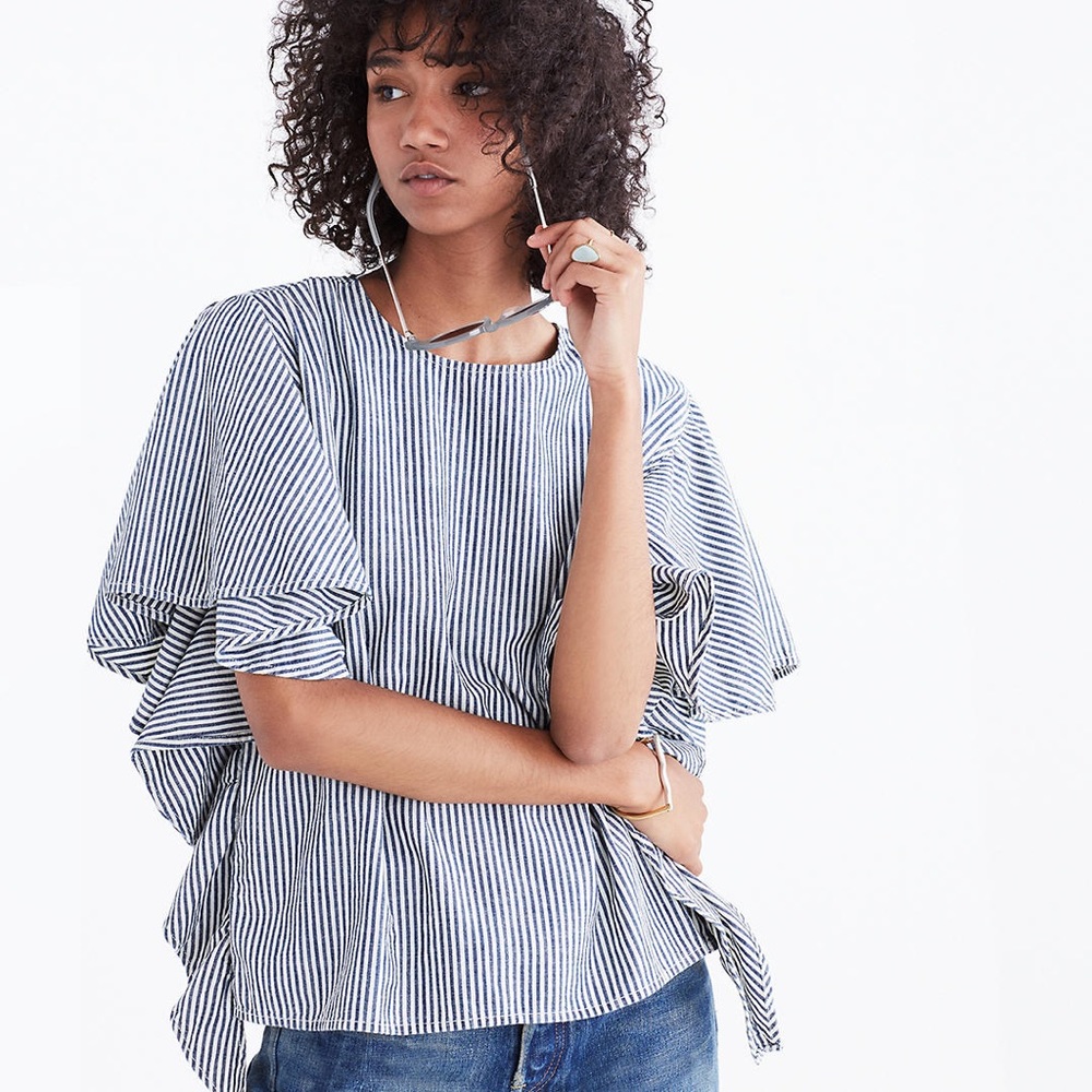 Madewell Indigo-Striped Butterfly-Sleeve Top